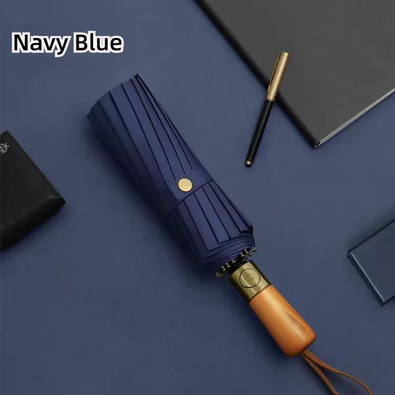 Automatic Wooden Handle Umbrella Extra Large Folded Umbrella Durable Using Windproof Umbrellas Business Men Automatic Paraguas