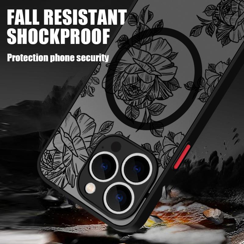 Magnetic Simple Flower Phone Case For iPhone 17 15 16 Pro Max 14 13 Pro 17 For Magsafe Wireless Charge Soft Edge Hard PC Cover