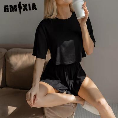 Homewear Pit Stripe O-neck Casual Pajamas Women's Wearable Short-sleeved Shorts Two-piece Set