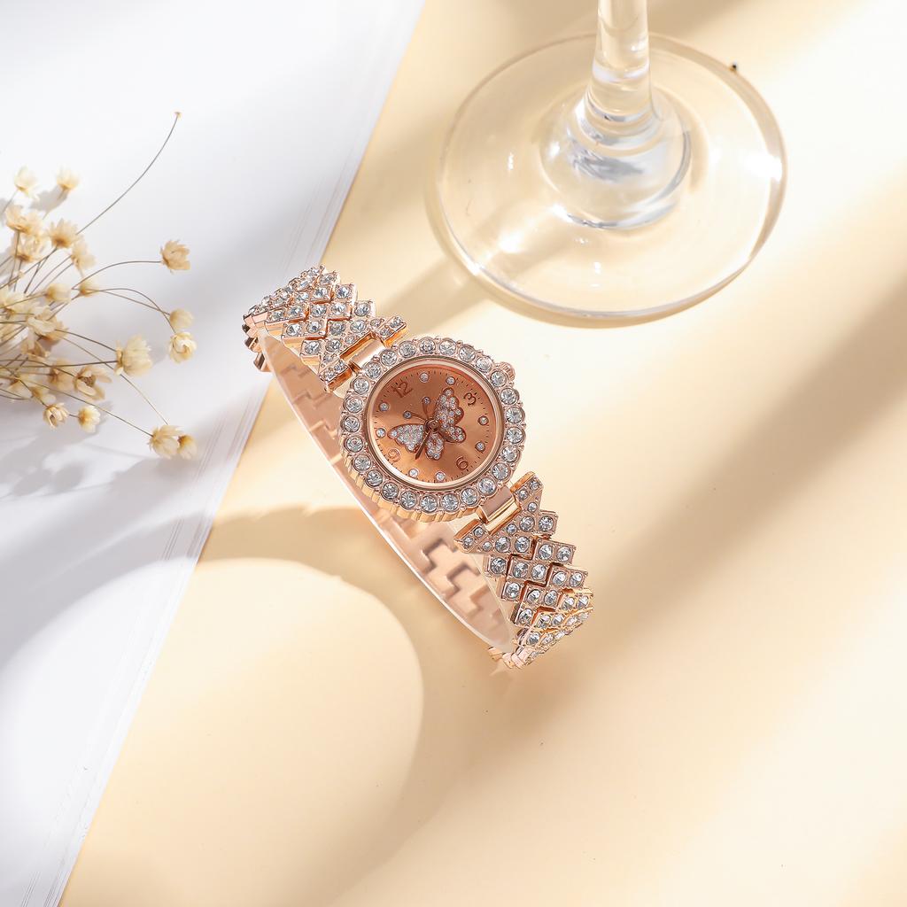 5pcs/set; Simple Ladies' Quartz Watch with Butterfly Dial; Set of Watches and Bracelets for Girls; Suitable for Birthday Gifts