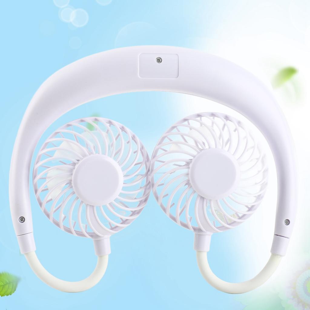 Portable Mini Neckband Fan Double Desktop USB Rechargeable 3‑Speed Lazy Neck Hanging Style