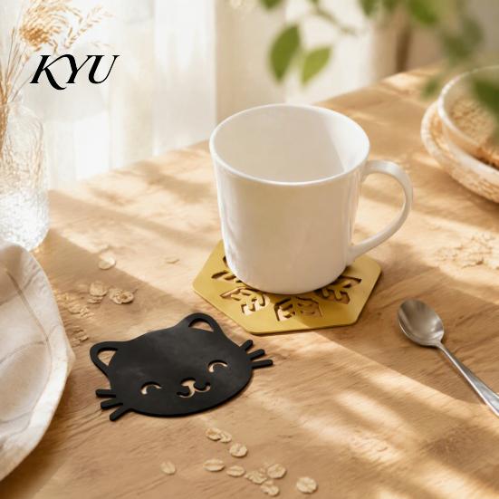 Decorative Desktop Coasters for Home Metal Drinks, Heat Resistant Hollow Carved Table Mats Gold Black Silver Decor Coffee Tea Cups, Modern Living Room