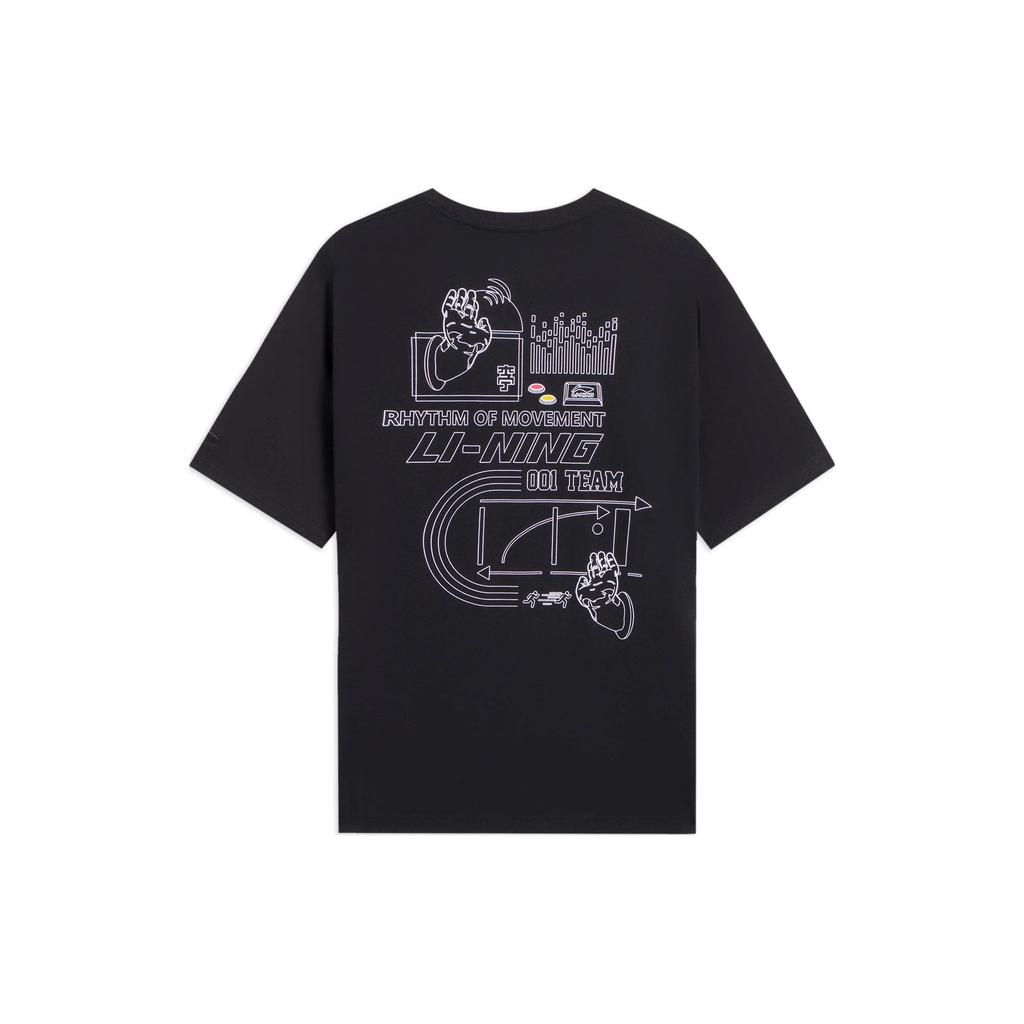 Li-Ning Letter Print Logo Pattern Short Sleeve T-Shirt Men Tops Black AHSS899-3