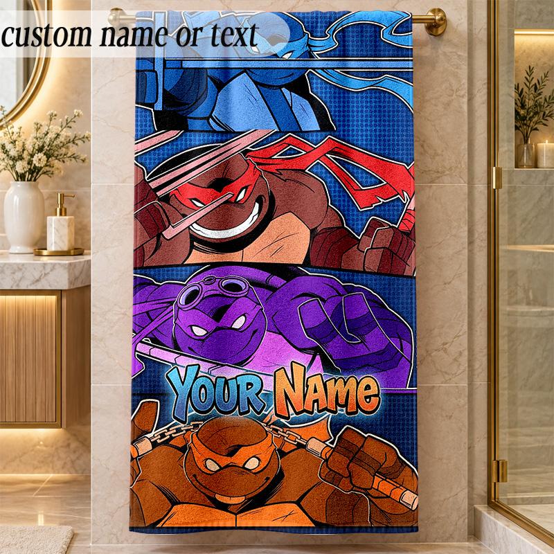 Beach TowelTeenage Mutant Ninja Turtles Custom Name Text Personalized Soft Towel for Beach Pool Indoor Home Decor Gift