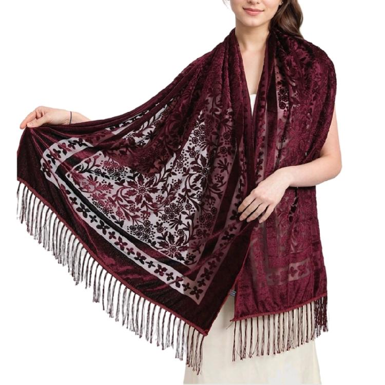 Sophisticated Velvet Shawl Scarf for Women Evening Dress Cover Up Shoulder Wrap Wedding Guest Fringed Scarf