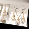 4Fashionable faux pearl pendant necklace and faux pearl earrings elegant bracelet gift set suitable for women's birthdays, Christmas, and New Year