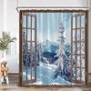Winter Forest Scenery Shower Curtain Snow Window Outside Nature Landscape Snowy Pine Tree Bathroom Decor Polyester Bath Curtain