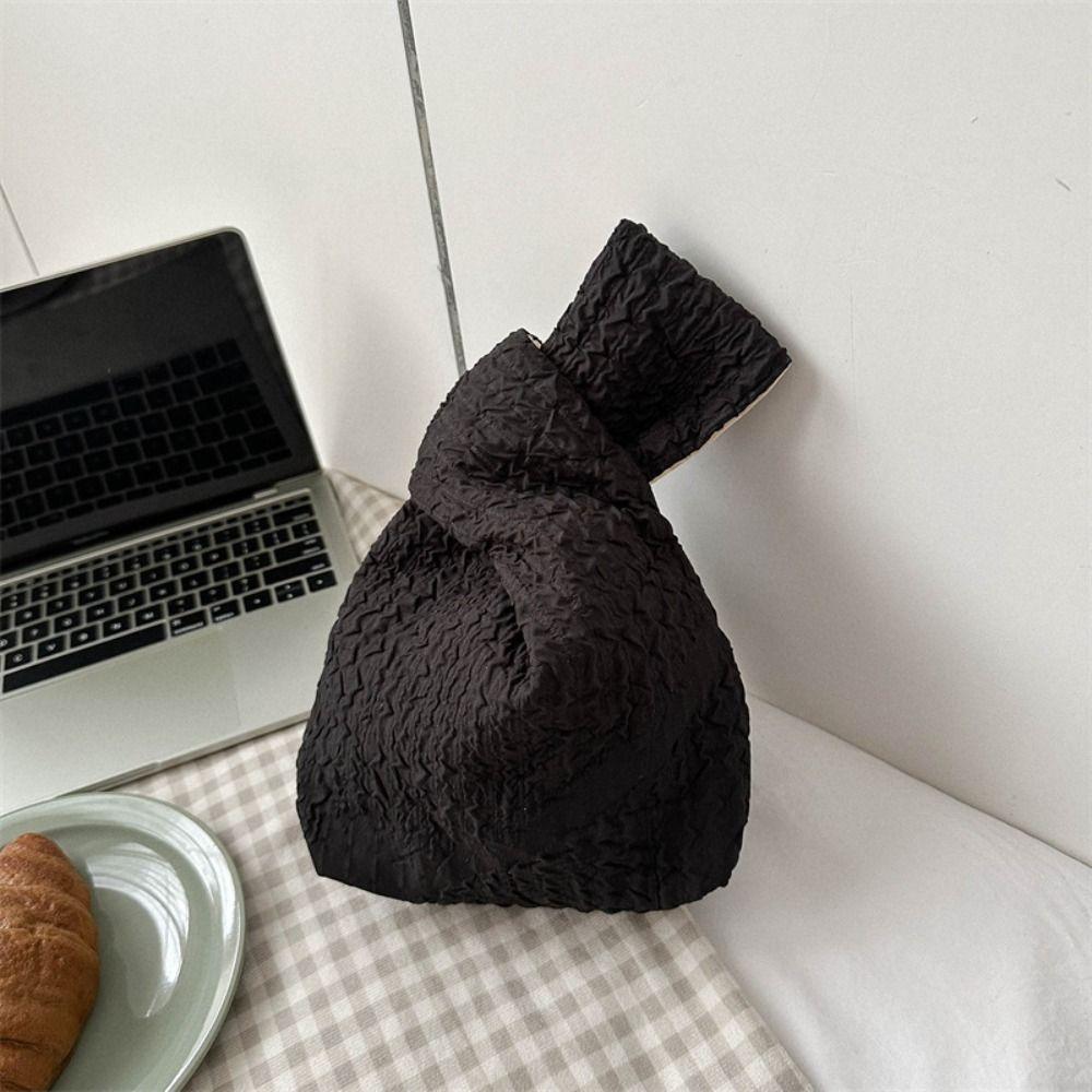 

Вместительная плиссированная сумка-тоут в корейском стиле, мешочек для мелочей, сумка-облако, сумка на запястье, для улицы чёрный