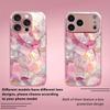 Creative Pink Crystal Floral Charm Metallic Glass Phone Case For iPhone 17 16 15 14 13 12 11 Pro Max 15 14 Plus 17 Air 16E Cover