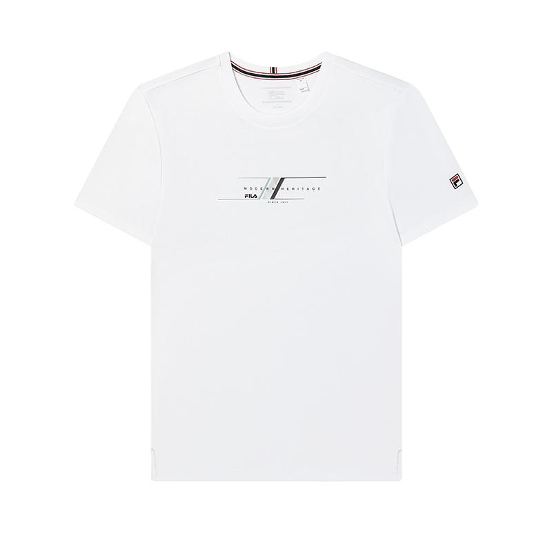 Fila Modern Heritage Casual Breathable Short Sleeve T-Shirt Men Tops Standard-White F11M431103FWT