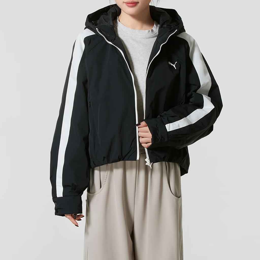 Puma T7 Retro Water-Resistant Loose Sports Casual Warm Hooded Long Sleeve Cotton Jacket Women Jackets 637441-01
