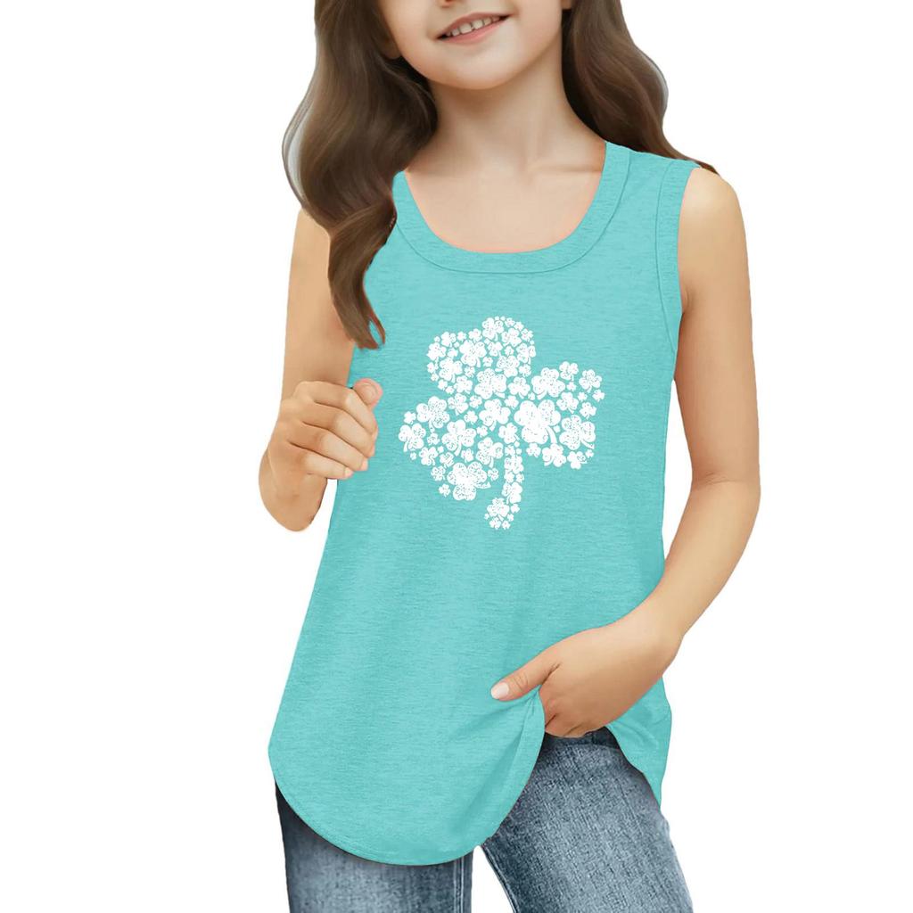 Girls Kids Summer Crewneck Sleeveless Shirts Tank Tops St. Patrick's Day