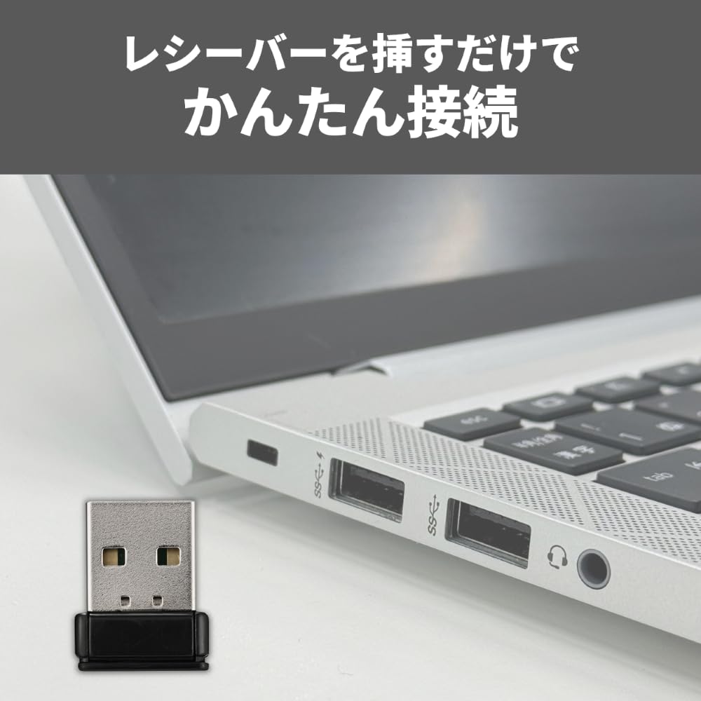 Buffalo Bezdrátová mini klávesnice, tenká přenosná, USB přijímač, součástí balení, japonská černá BSKBW355BK