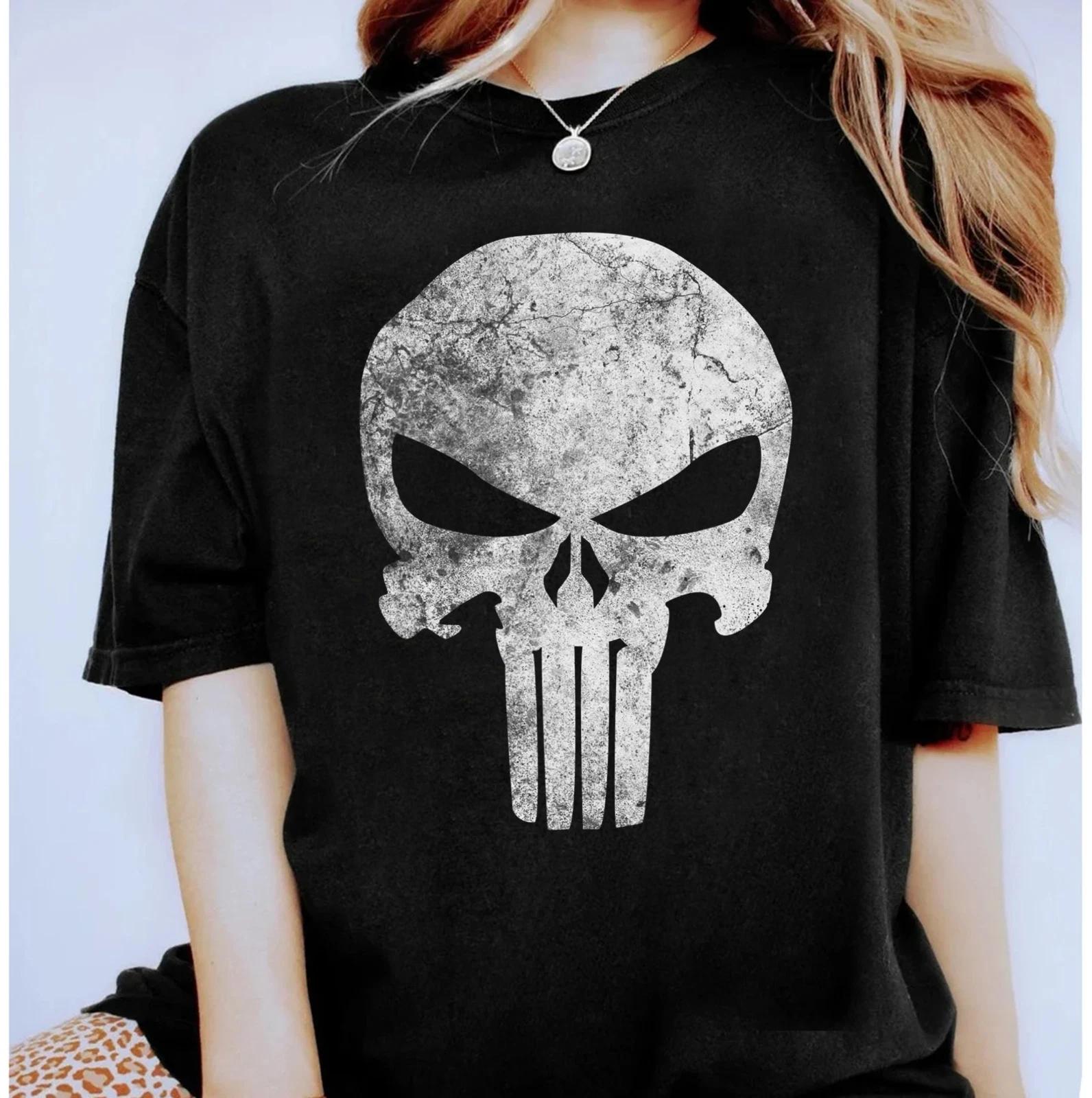 Marvel Punisher Skull Symbol Distressed Unisex Tshirt Adul100% Cotton T-shirt Mens Tees Top 100% Cotton T-shirt Mens Tees Top S