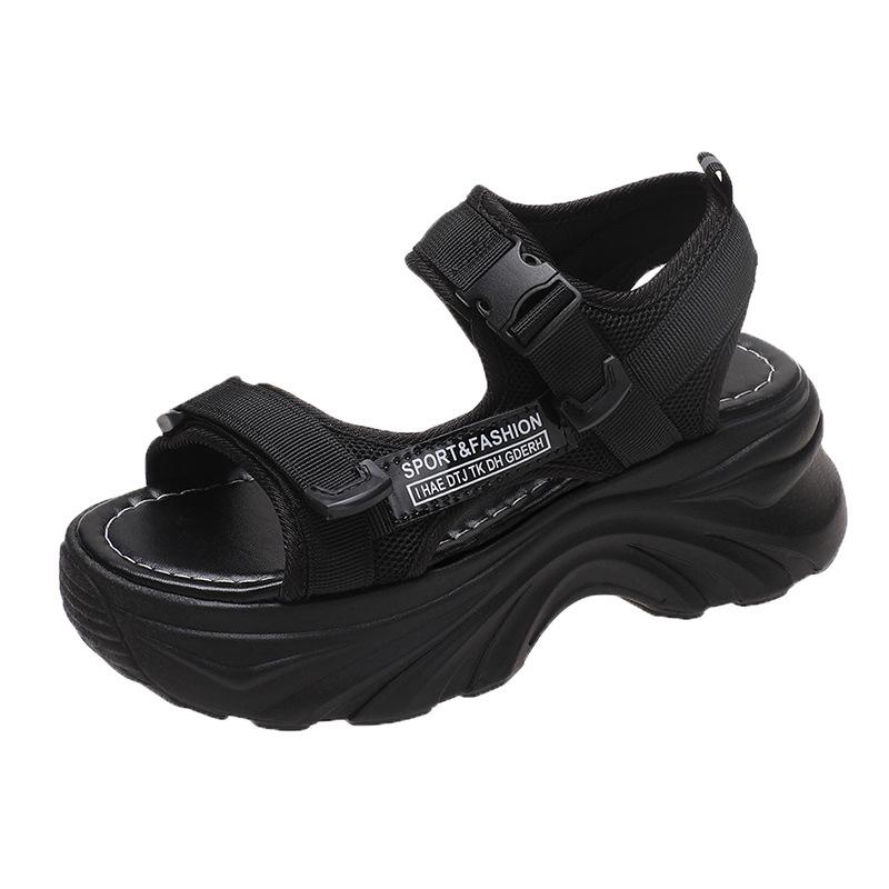 

Женские летние сандалии 2024 года: Легкая пляжная обувь на толстой подошве с липучками для студентов 40 чёрный