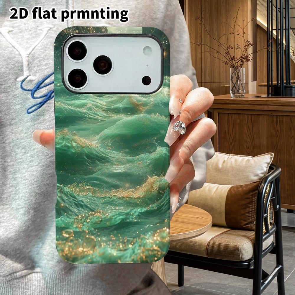 Phone Case: 2D Flat Suitable for iPhone 18, 17, 16, 15, 14, 13 Pro Film Protective Case, Couple Style, Jade Ocean Waves, Christmas and Halloween Gift