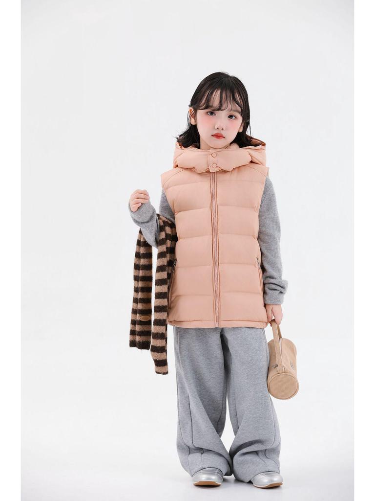 2025 Autumn/Winter Kids' Solid Color Hooded Thick Duck Down Vest