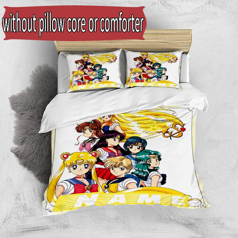 3pcs Duvet Cover Set (1*Duvet Cover + 2*Pillowcase, Without Core), Custom Name Sailor Moon Pattern Bedding Set, Home Bedroom Decor Gift