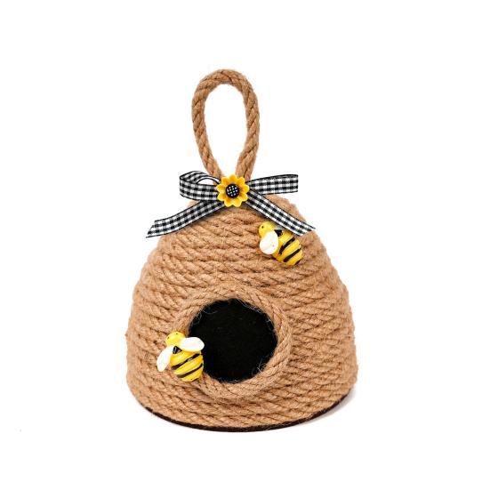 

Rope Bee Hive Hanging Ornament Pendant with Handmade Rustic Sunflower And Bowknot for Bedroom Living S