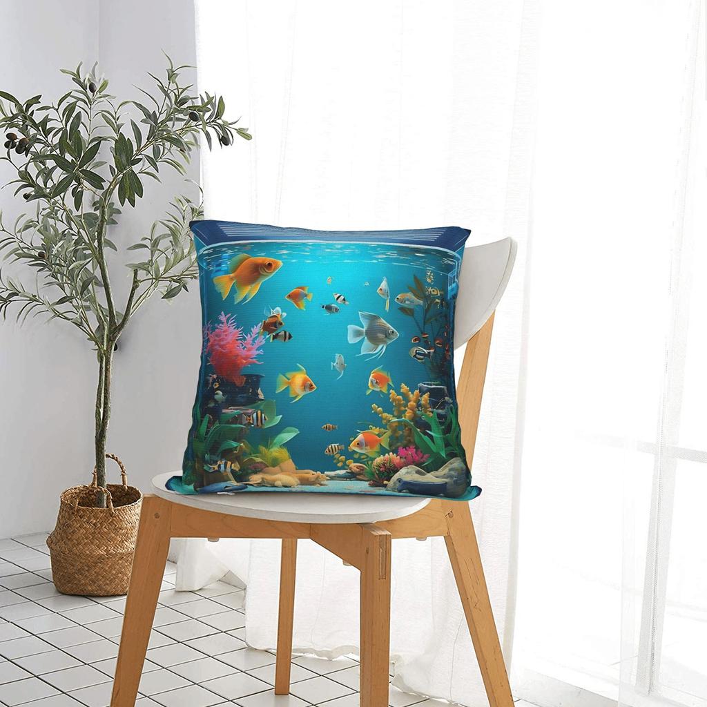 Frutiger Aero Fish Aquarium Retro Digital Square Pillow Cases Cushion Cover Zippered Decorative Pillowcover for Home 18"x18"