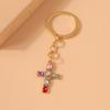Luxury Crystal Cross Keychain Jesus Religious Key Ring for Men Women Car Key Holder Handbag Pendant DIY Jewelry Gift