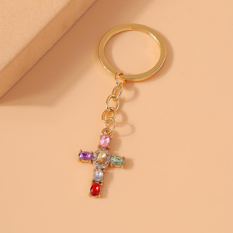 Luxury Crystal Cross Keychain Jesus Religious Key Ring for Men Women Car Key Holder Handbag Pendant DIY Jewelry Gift