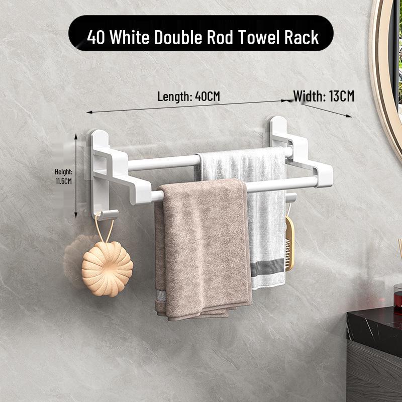 Punch-Free Multi-Bar Bathroom Towel Rack and Hanger Shelf