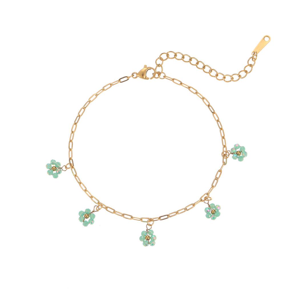 GEMCHIC Women's Colorful Flower Beaded Chain Bracelet Stainless Steel Fashion Jewelry