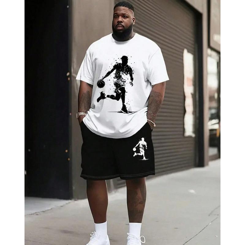 6XL Plus Size Men's Chicago Sports Graphic T-Shirt & Shorts Set - Soft Breathable Athletic Outfit