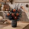 Festive Halloween Decor Artificial Branch with Pumpkin And Eyeball, Black Glitter Fake Twig Wall Decorations Maple Leaves for Gothic Vase Filler,