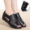 2025 summer new mother sandals women wear soft leather soft bottom slope heel thick bottom fish mouth in the elderly women's sandals