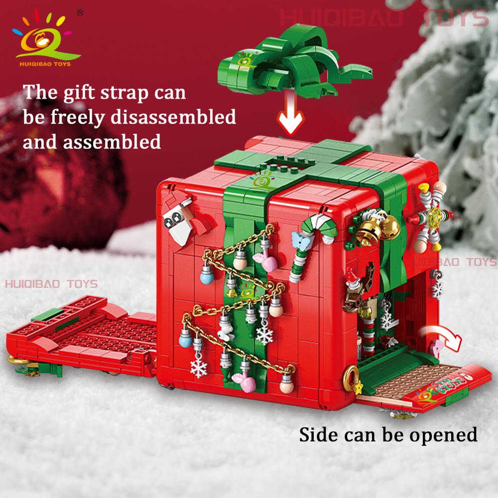 Non-Toxic Christmas Gift Surprise Mechanism Box Model Building Block Diy Elk Snowman Bricks Ornament Toys For Children Adult