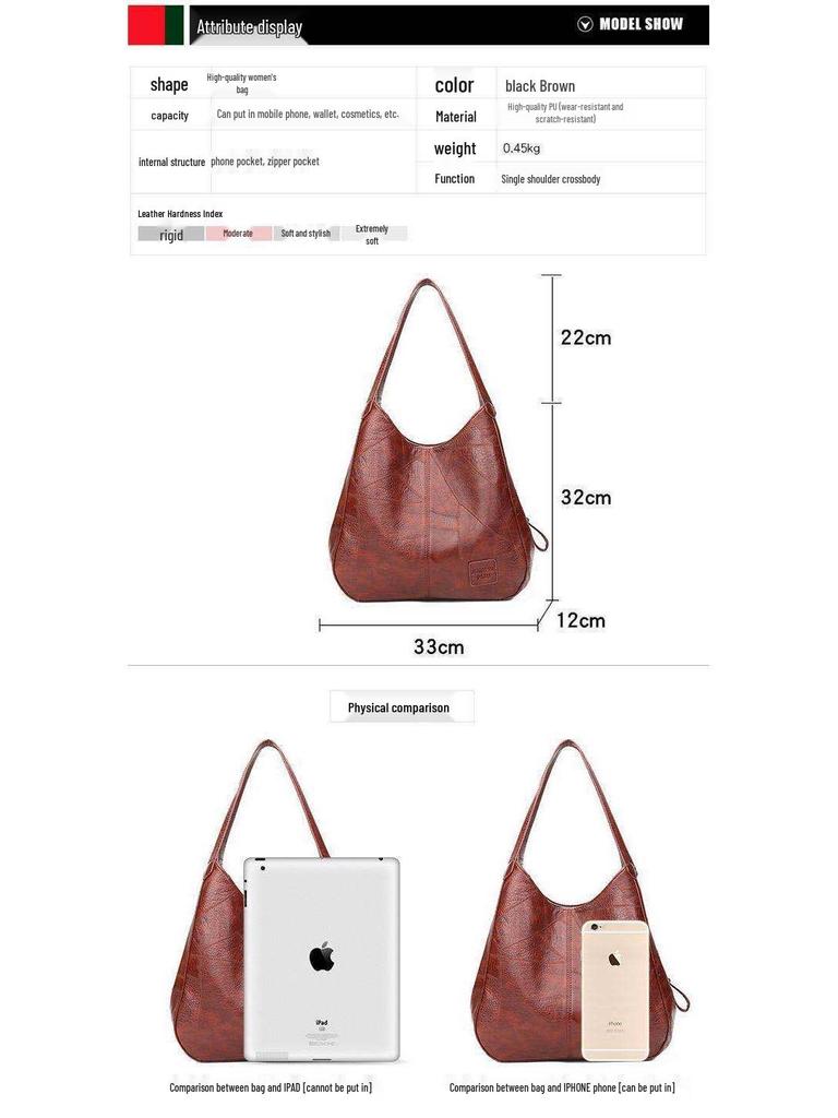 2024 Trendy Soft Leather Women's Large Capacity Crossbody Shoulder Bag - Versatile Korean Style Fashion Handbag