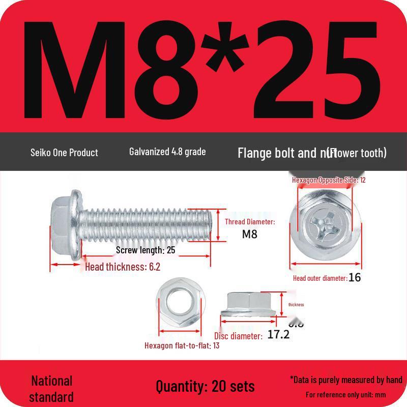 Galvanized Hex Head Bolt & Nut Sets with Washers - Anti-slip (M4/M5/M6/M8, 4.8 Grade)