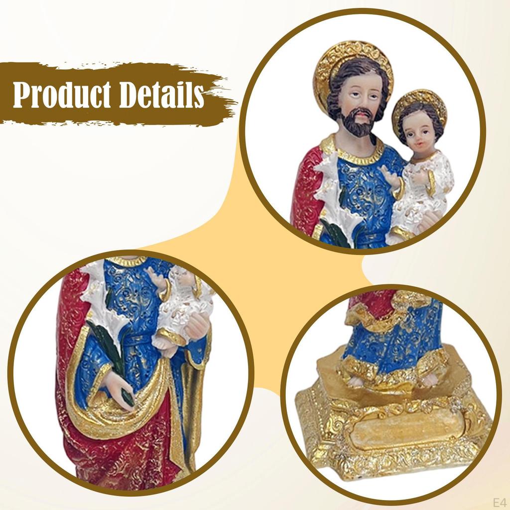 . Joseph and Child Jesus Statue Religious Gift Room Office Sculpture Saint Holding