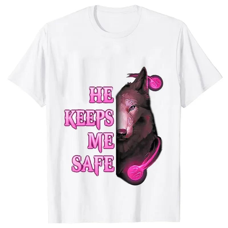 She Keeps Me Strong He Keeps Me Safe Couple Matching T Shirt Wolf Couple T Shirt Casual Black LOVER Shirt Tops Valentine Shirts