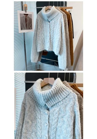 Women's High-Neck Sweater Coat - 2026 Autumn/Winter Loose Lapel Outerwear, Thick Knit Cardigan, Trendy Lazy Style