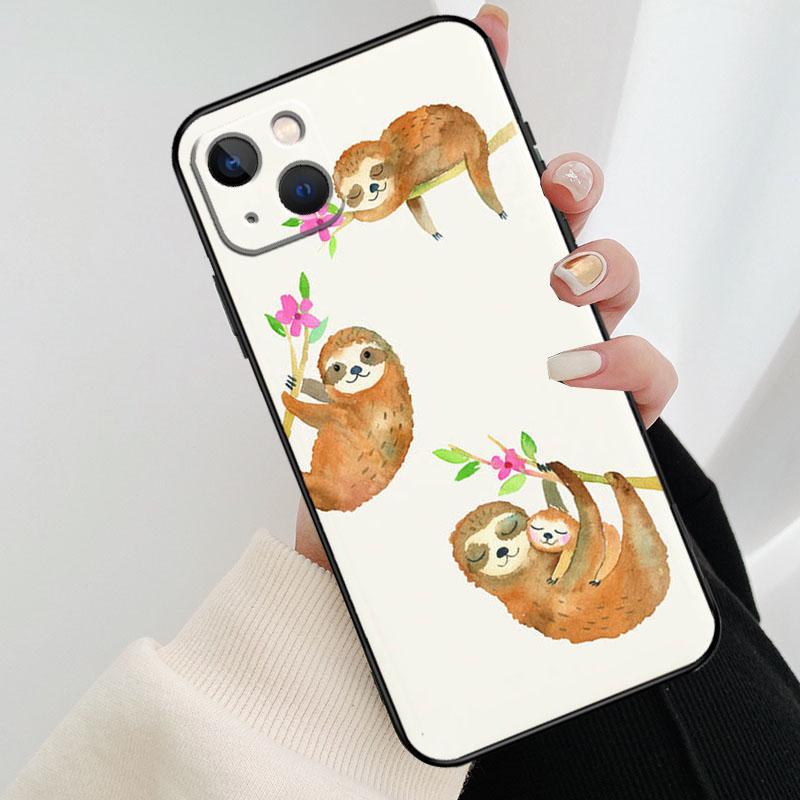Cute Sloths Watercolor Phone Case For iPhone 17 Pro Max 14 13 12 11 15 16 Pro Max mini 15 16 Plus 16e 17 Air Cover
