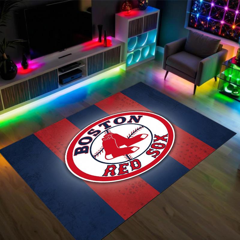 Boston Red Sox Design Kristall Samt Teppich Gemütlich Kein?Rutschfester Teppich mit Aufdruck für Schlafzimmer Wohnzimmer Eingang