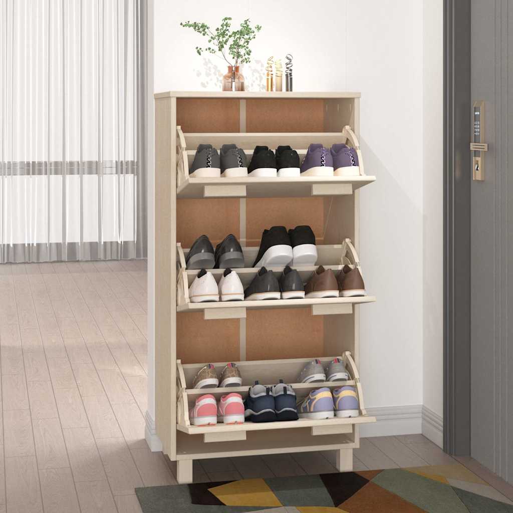 vidaXL Schuhschrank HAMAR Honigbraun 59,5x35x117 cm Massivholz Kiefer