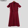 Incerun Mockneck Men Belt Sleeveless Waist Splits Long Tank Tops Casual Tunic Tshirts