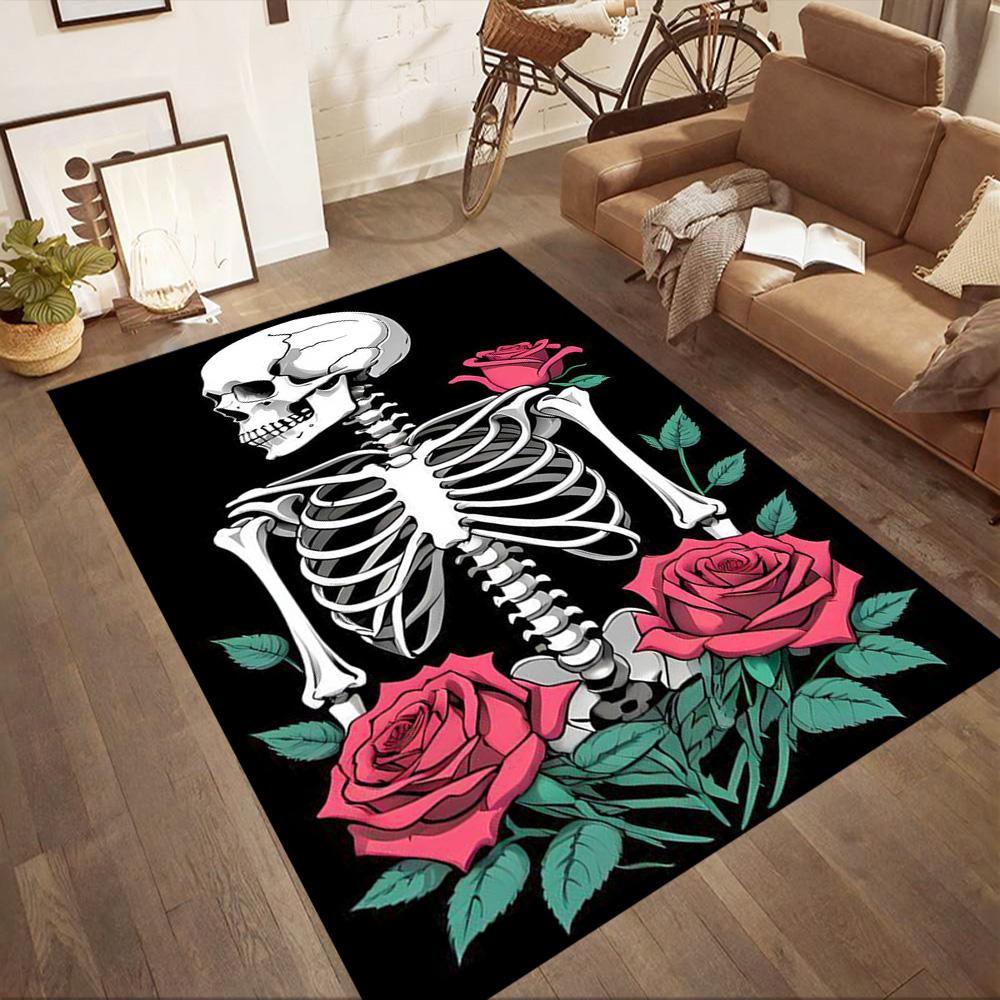 Skull With Headphones And Flames Floor Mats for Living Room, Bedroom and Room Decoration Are Suitable for Gifts.