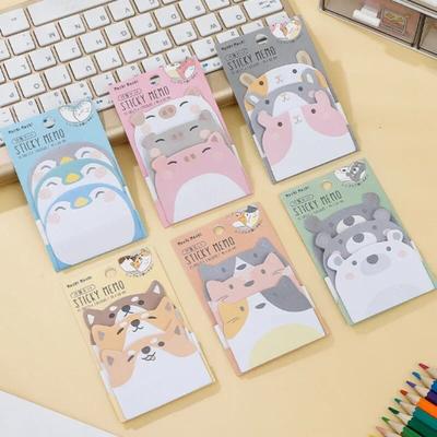 3 lotti di simpatici bigliettini adesivi con testa di animale, stile cartone animato creativo, kawaii, per studenti, a fogli mobili, accessori per ufficio, materiale scolastico