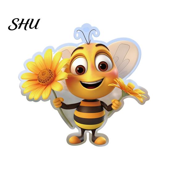 Bee Themed Hanging Decor Acrylic Decoration Single Side Printed Little Ornament Home Car Rearview Mirror Keychain Pendant Birthday Gift Portable