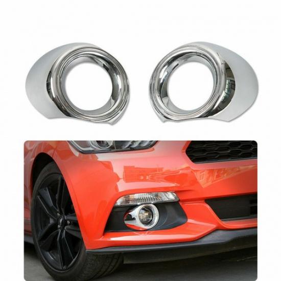 Chrome Front Fog Light Cover Fog Lamp Trims for Ford Mustang 2015-17 Accessories