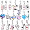 Copper Poker Card Pendant Beads Black Spade 10-A Royal Flush Red Heart 10-A Charm For Bracelet Woman Jewelry
