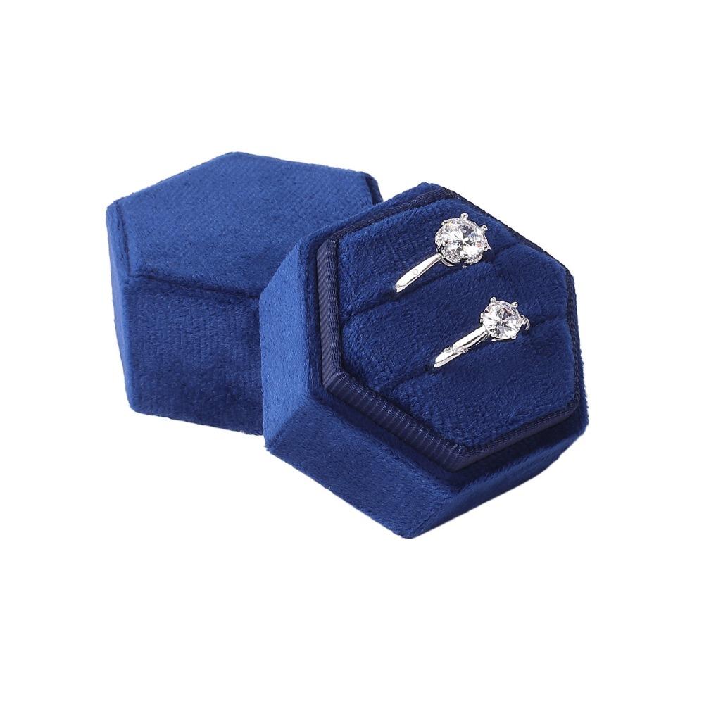 Luxury Rings Bearer Box Hexagon Jewelry Organizer Fashion Velvet Rings Holder  Proposal