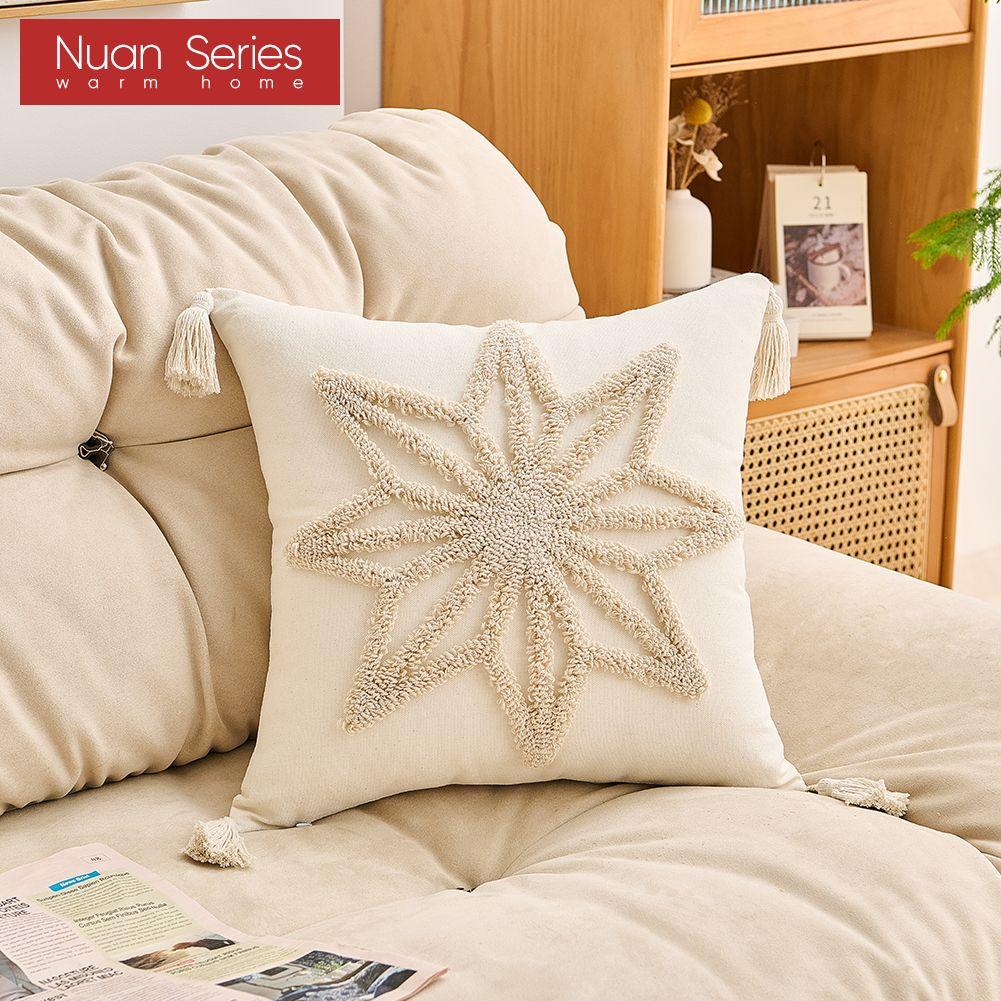 1 Stück Nuan Serie Beige Weicher Kissenbezug Böhmischer Quastenstil Getuftet Gestickt Kissenbezug für Sofa Wohnzimmer Schlafzimmer Heimdeko