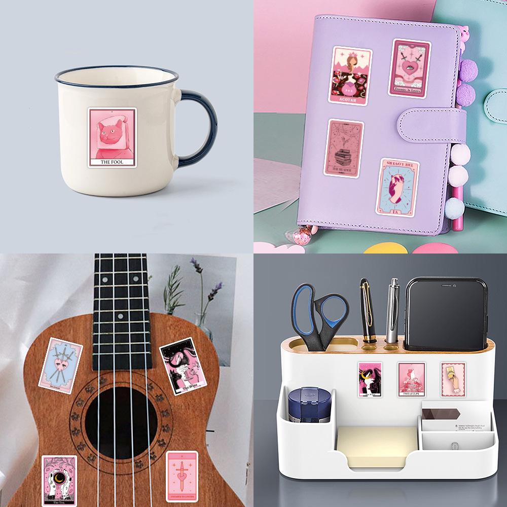 55 Cartoon Pink Tarot Graffiti Stickers - Waterproof DIY Decoration for Guitar & Suitcase