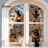 Halloween Window Clings 4Pcs Cartoon Clings, Pumpkin Ghost Scarecrow Stickers, Waterproof Murals Removable Decals for Home Storefront Doors